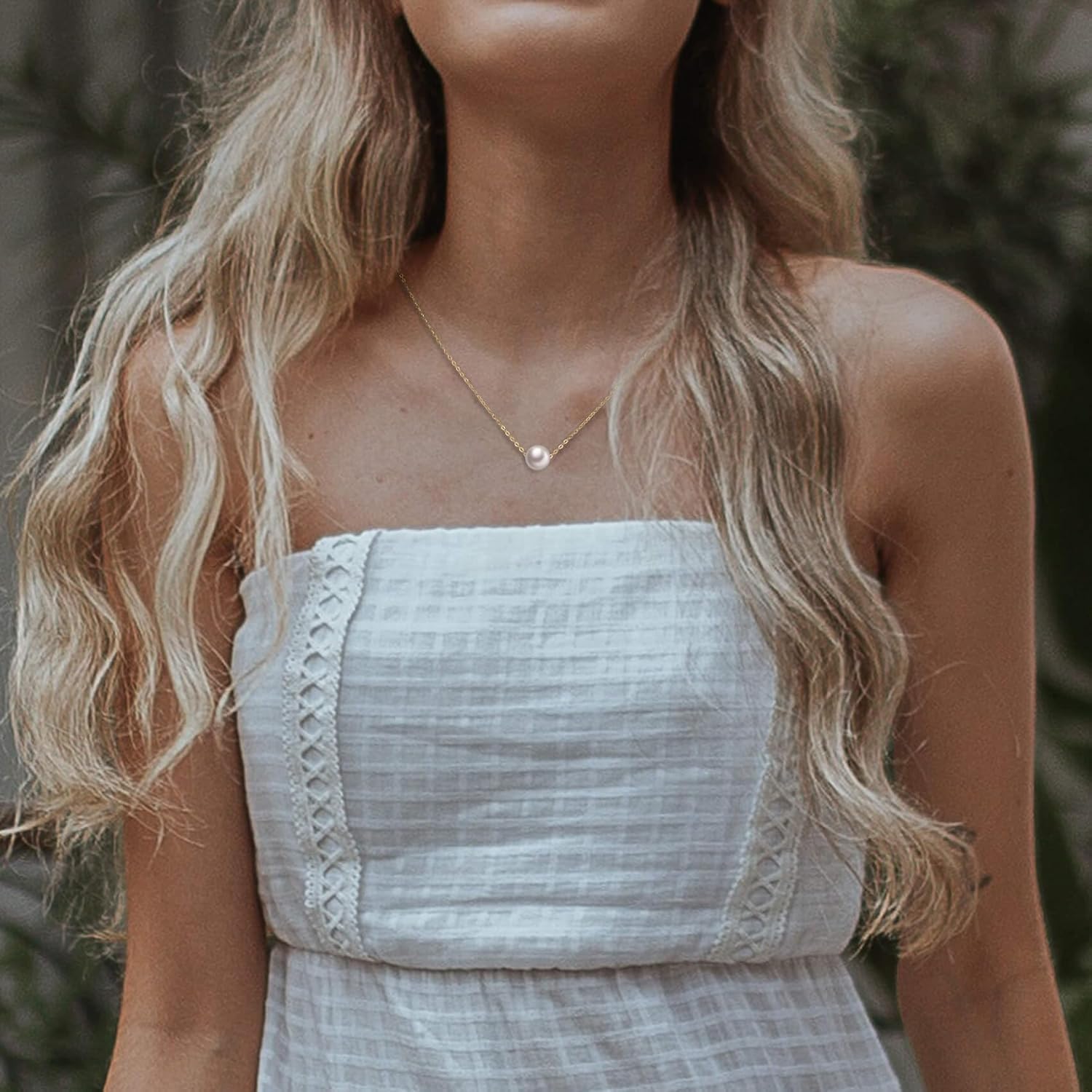 8mm Dainty Single Pearl Necklace for Women, You are Loved Minimalist Simple Floating Imitation Pearl Necklace Affirmation Gifts, Birthday Christmas Bridesmaid Wedding Look Gifts, Adjustable Length - Image 4