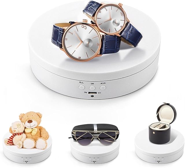 Leadleds White Motorized Rotating Turntable, 360 Degree Electric Rotating Display Stand for Jewelry Hobby Collectible Product