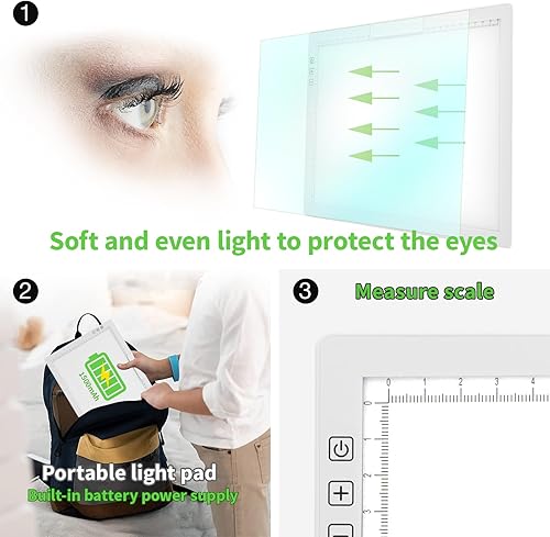 Miniatura 5 de Tablero de luz A4 para pintura de diamantes, caja de luz recargable con clip superior, almohadilla de luz regulable continua de 6 niveles de brillo,