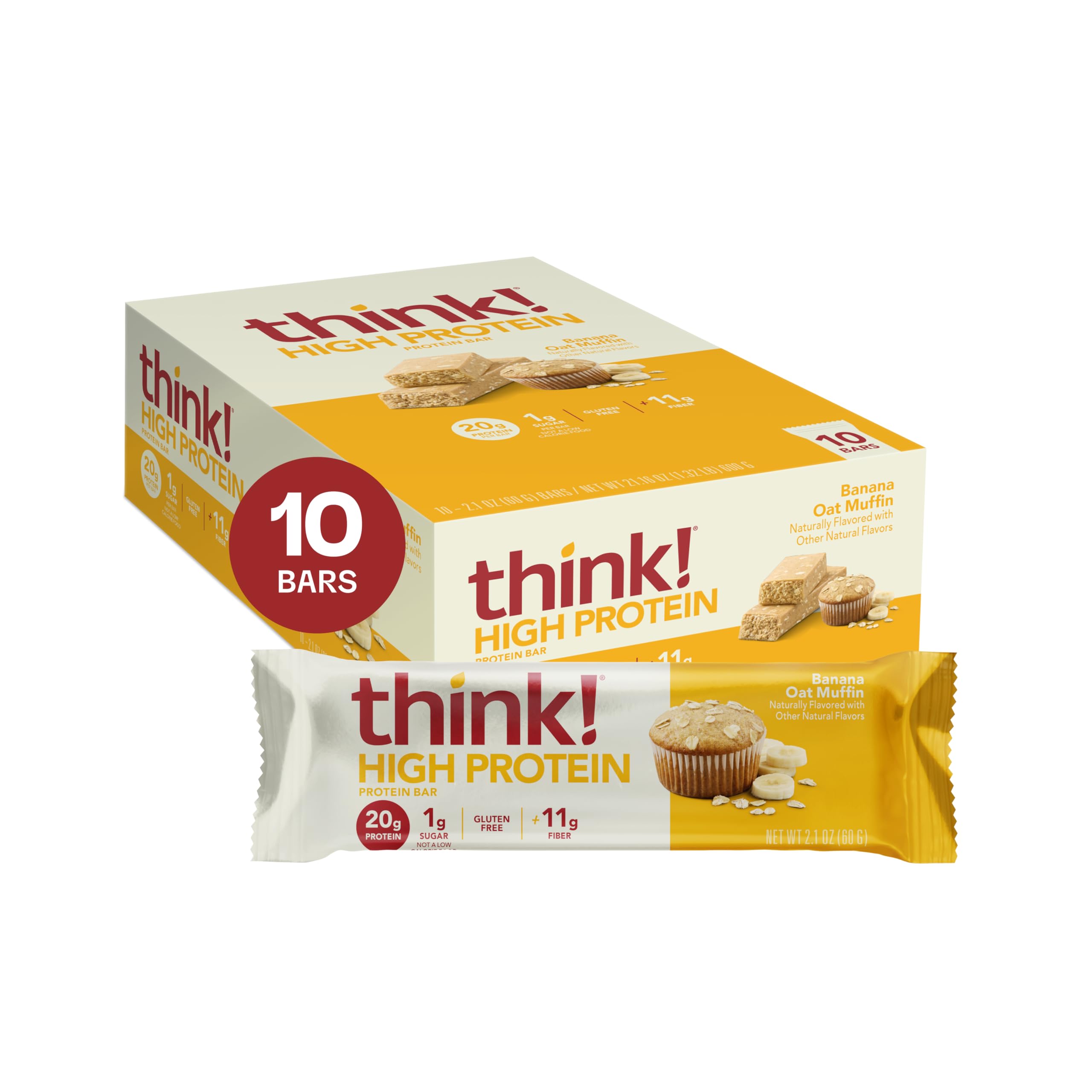 Protein Bars, High Protein Snacks, Gluten Free, High Fiber, Banana Oat Muffin, 10 Count