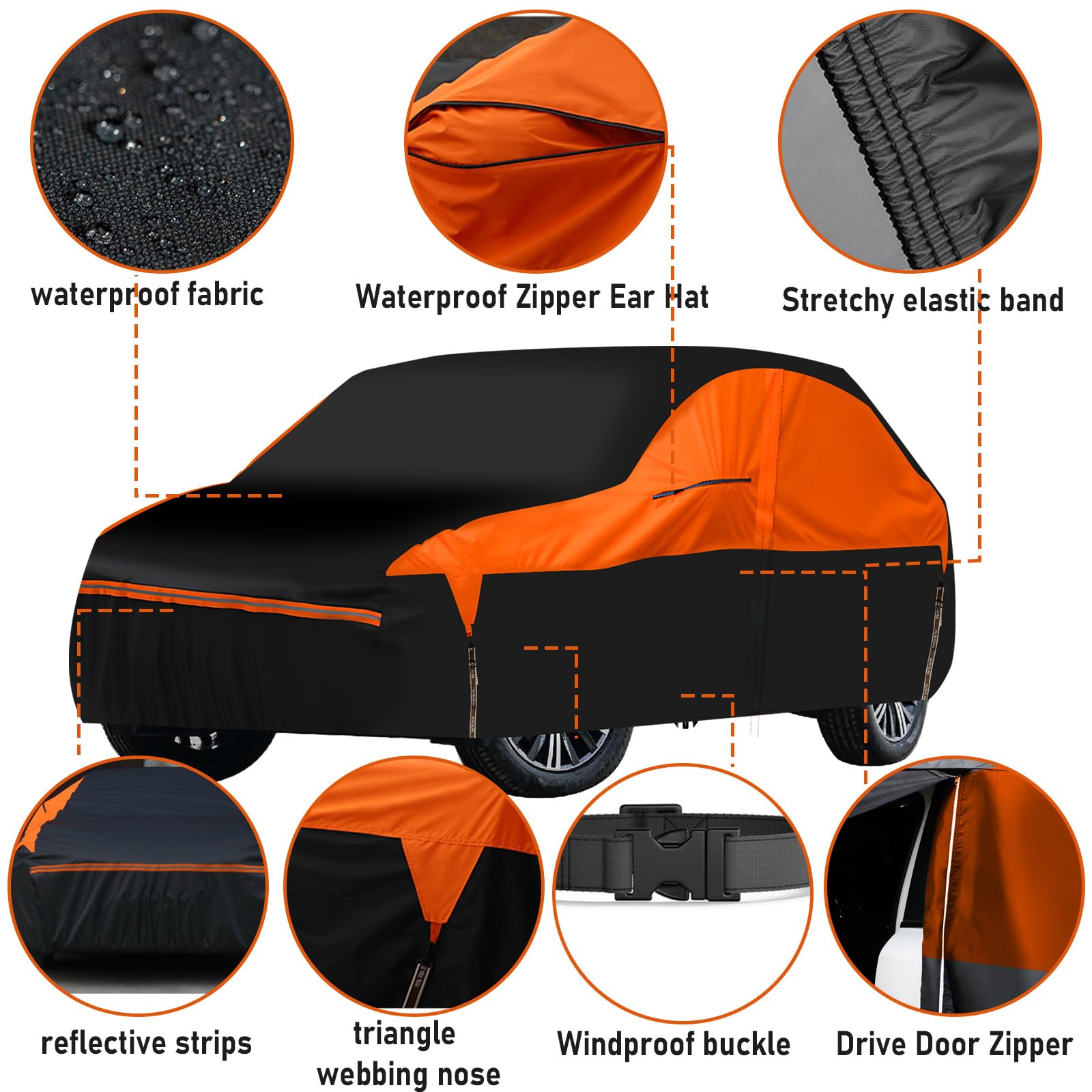Pełne pokrowce samochodowe do Toyota Yaris Cross 2020-2024, 6-warstwowe, outdoorowe pokrowce samochodowe z bawełnianą podszewką i zamkiem błyskawicznym, wodoodporne, deszcz, śnieg, promieniowanie UV,