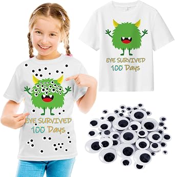 100th Day of School DIY Shirt Kit DIY T-Shirt with Pom Poms Googly Eyes for Kid Art Creative School 100 Days Party