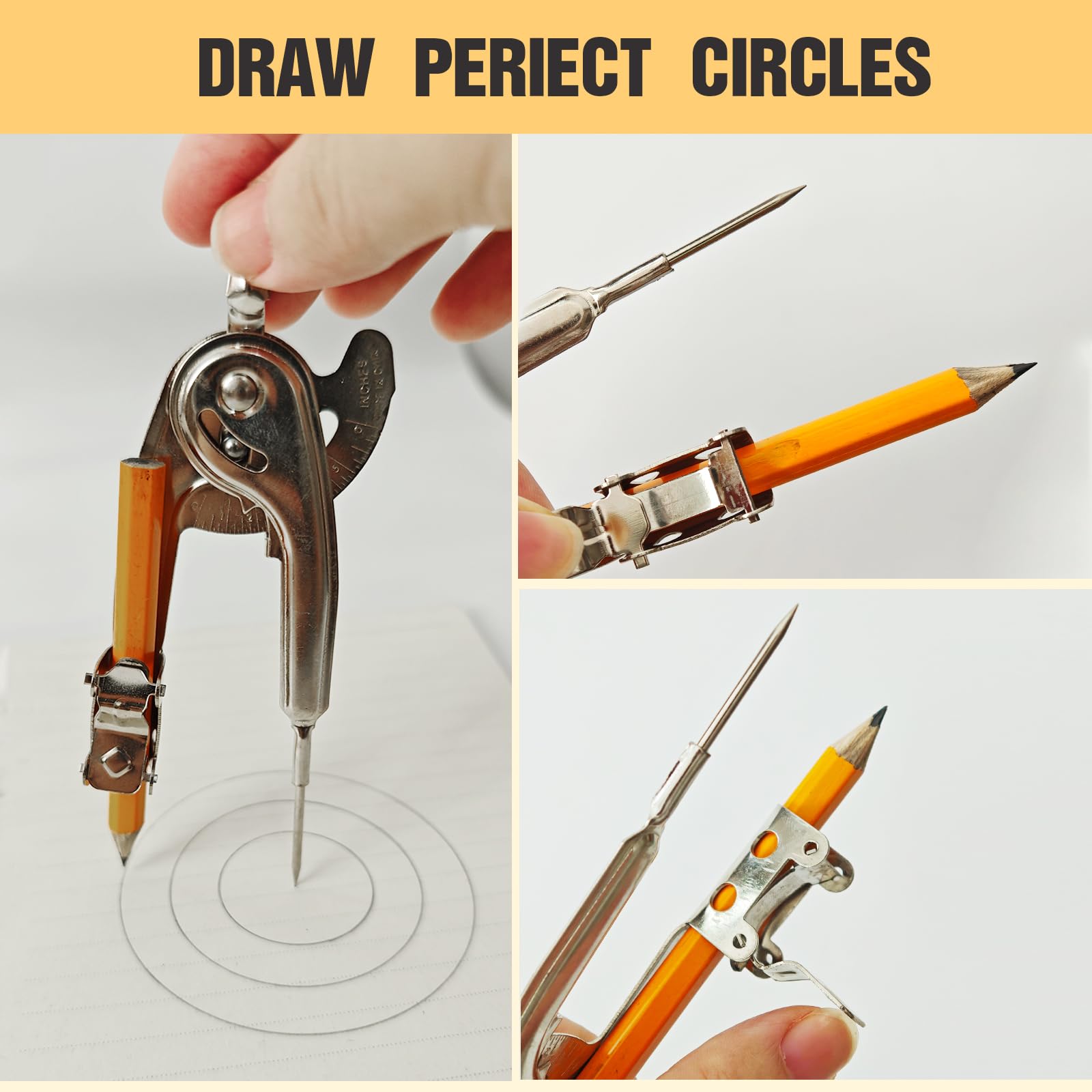 20 piezas de brújula para geometría de metal, herramienta de matemáticas, brújula de dibujo a granel, brújula geométrica plateada con lápiz para estudiantes, escuela, aula, oficina, carpintería