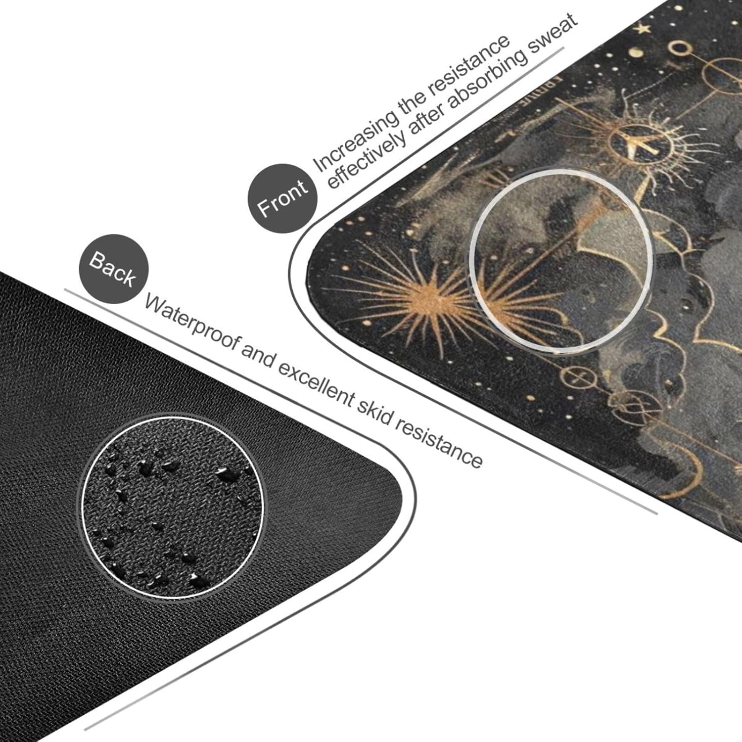 Astrological Pattern Yoga Mat, 71 x 26 Inch Non-slip Yoga Mats Folding Travel Exercise Mat Indoor Outdoor Gym Pilates with Storage Bag for Women Men