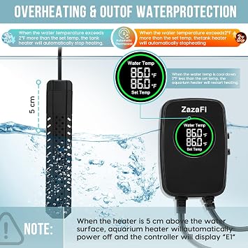 Aquarium Heater 100W/200W/300W/500W Submersible Fish Tank Heater with Over-Temperature Protection and Automatic Power-Off When Leaving Water for Saltwater and Freshwater320