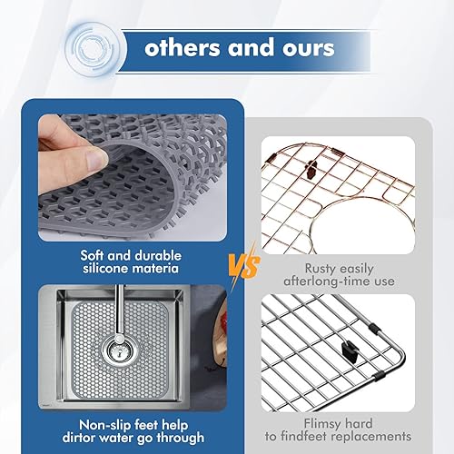 Miniatura 5 de Bestjing Tapete de silicona para fregadero, paquete de 2 protectores de fregadero de 13.58 x 11.6 pulgadas para fregadero de cocina con drenaje