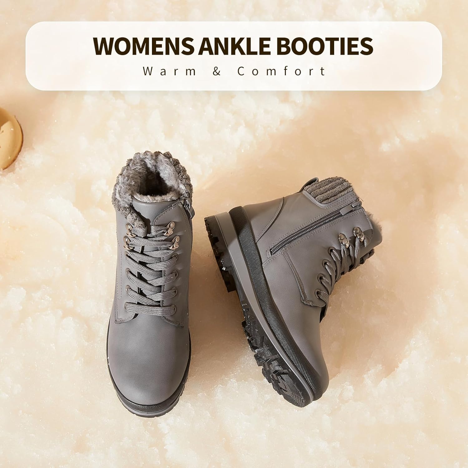 hash bubbie Women's White Combat Boots Black Platform Boots Non Slip Waterproof Ankle Boots Fall Winter Hiking Boots Fuzzy Snow Boots for women with Zipper - Image 8