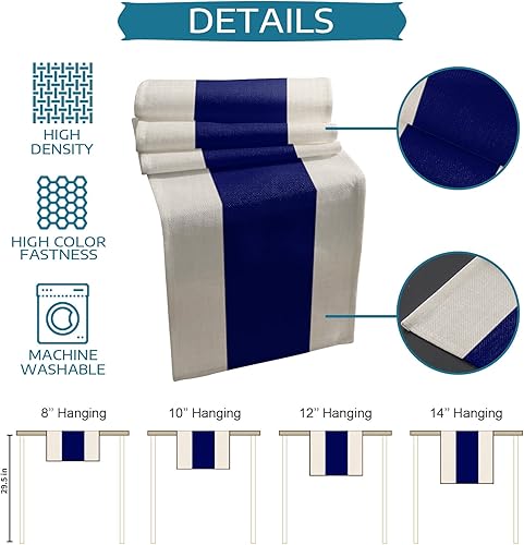 Miniatura 7 de Christmas Navy Blue Table Runner-Cotton Linen- 90 Inch Holiday Dresser Scarves, Rustic Vintage Geometric Stripes Tablerunner for Kitchen