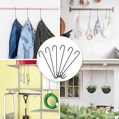 Miniatura 6 de Paquete de 6 ganchos en forma de S resistentes, ganchos grandes de metal fuerte marrón para colgar plantas o artículos grandes como plantas en