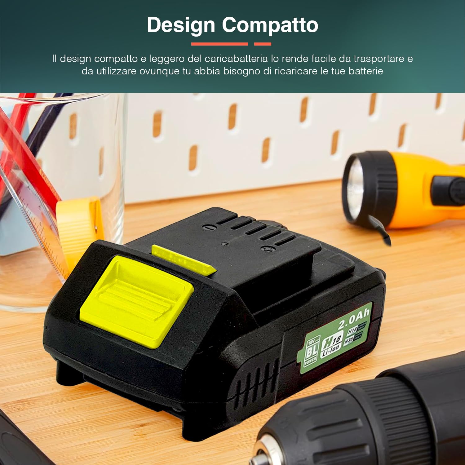 Set Batteria al Litio e Caricabatteria per Elettroutensili, Protezioni Sovraccarico e Sovrascarico - 20V, 2Ah con Indicatore LED, Batteria con Carica in 45 Min