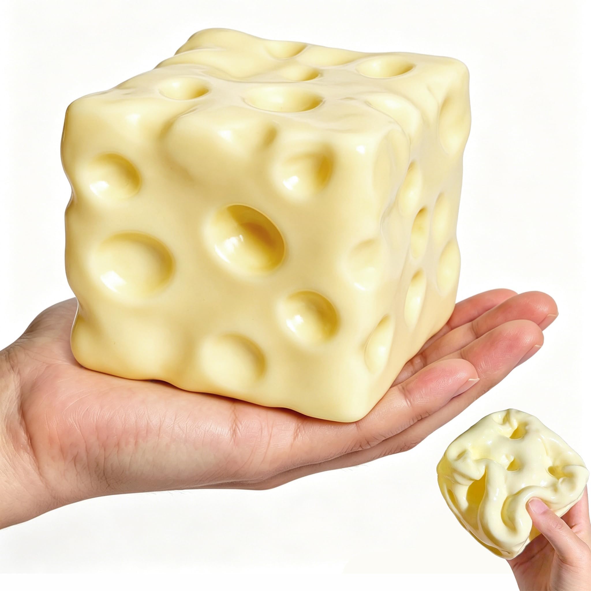 Cheese Squishy, Big Brain Cheese Stress Ball Realistic Design, Anxiety Relief Fidget Toy Sensory Toys For Adults & Kids (Cheese-Yellow) — image 1