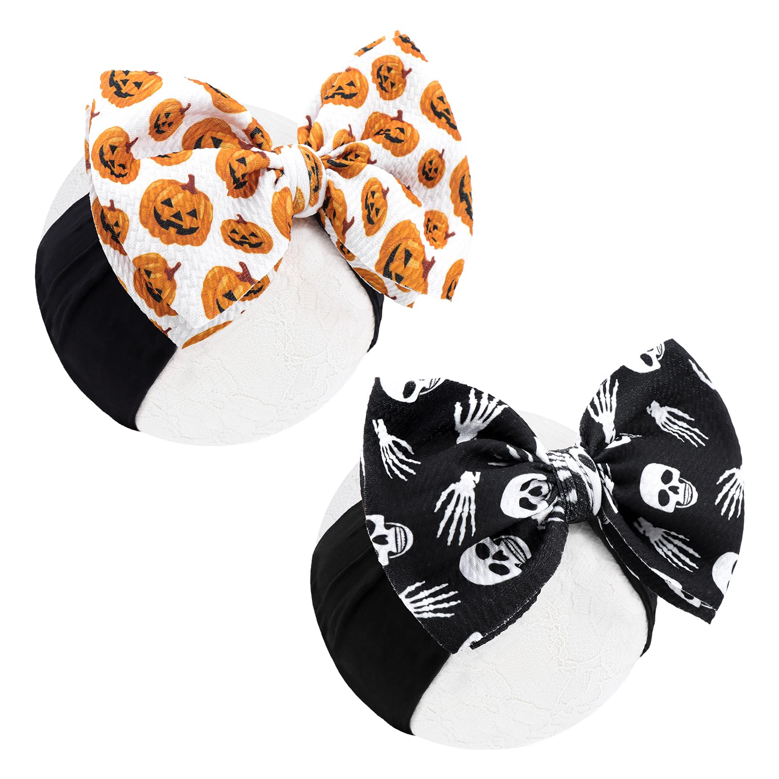 YanJie Halloween Hair Bows Baby Girls Headbands Pumpkin Accessories Black Ghost Printed Baby Bows Newborn Bows Nylon Hair Bows Toddler Headband