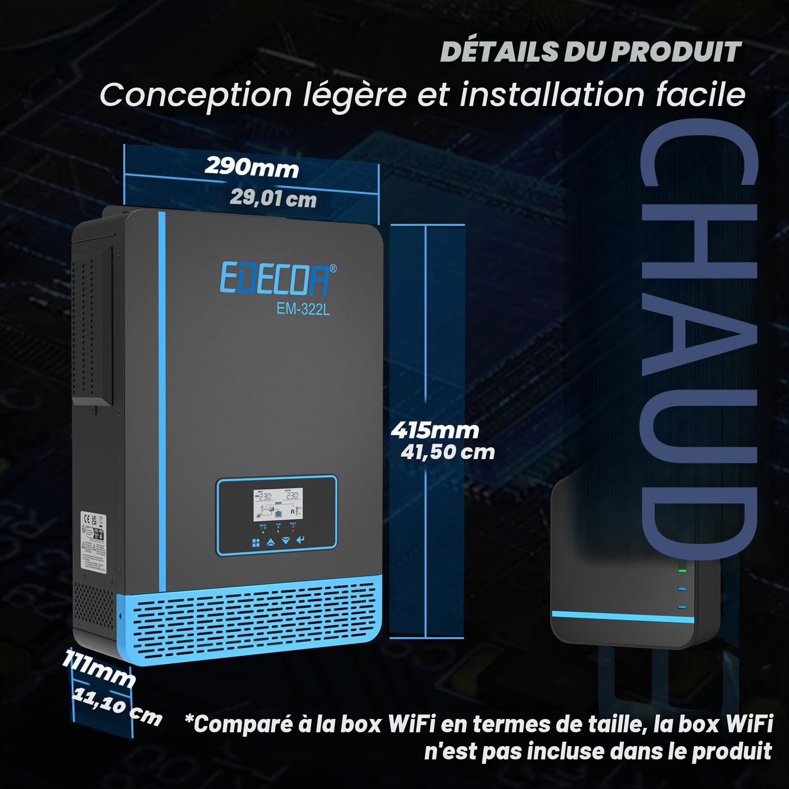 EDECOA 3200w Onduleur Hybride 24v Chargeur Solaire MPPT 60A Pur Sinus 30-150Vdc Off-Grid BMS Communication Chargeur de Batterie Priorité du réseau Régulateur de Charge Solaire