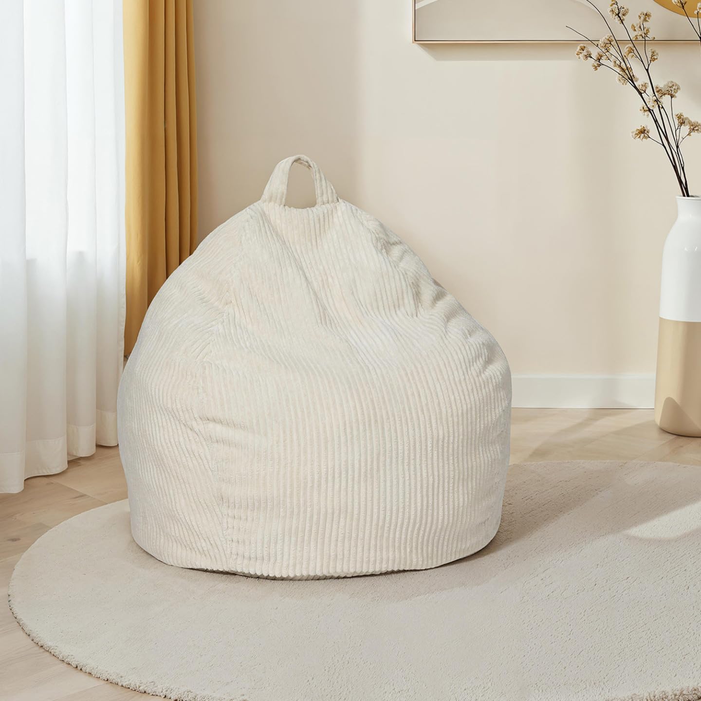 IDMarket - Pouf Poire Hortense en Velours côtelé Beige
