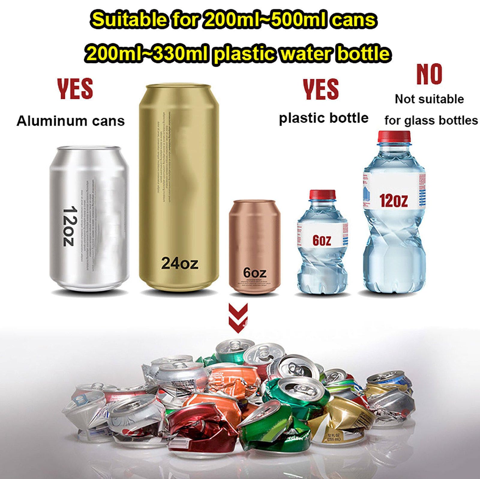 12/16 Oz Can Crusher, Elektryczna plastikowa kruszarka do butelek na wodę do restauracji, szkół