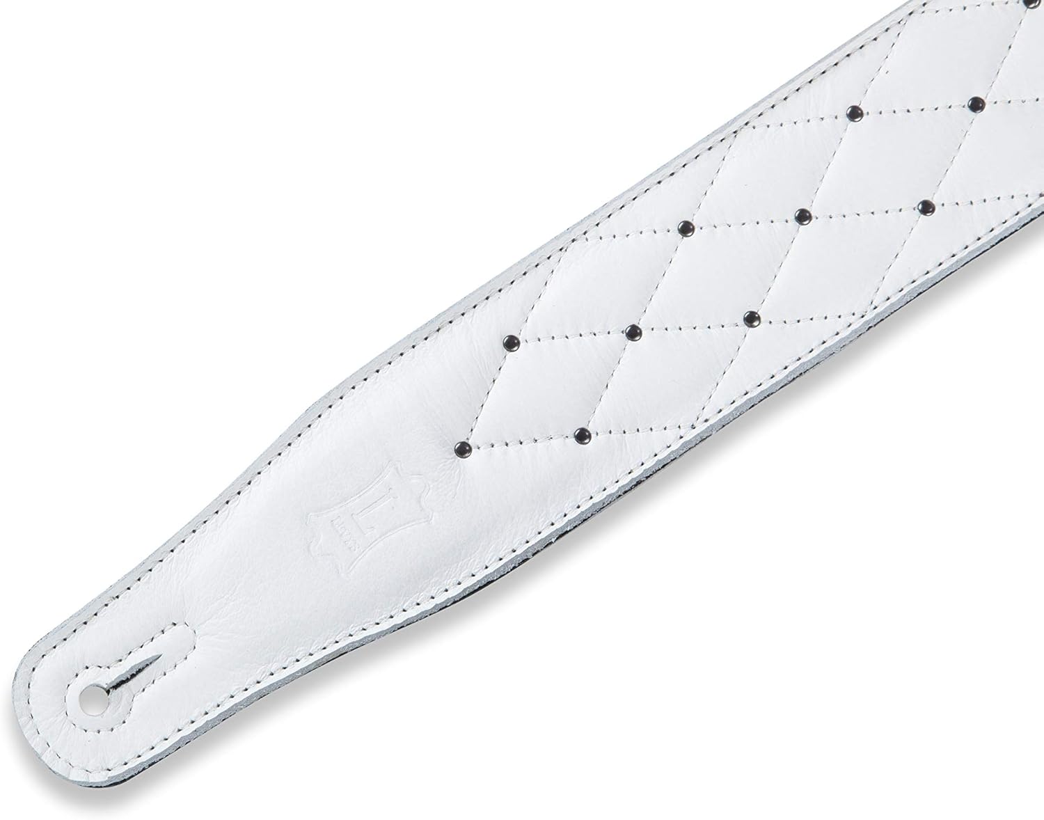 Levy's Leathers 2.5" Garment Leather Guitar Strap Tufted Design; White and Silver (MG26DS-WHT_ABK)