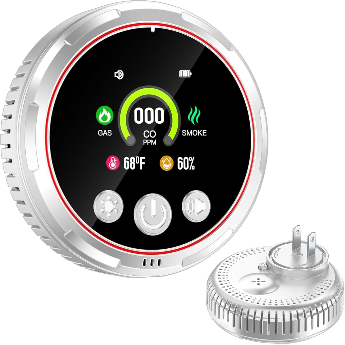 5 in 1 Carbon Monoxide Detectors Plug in, Smoke Detector & Natural Gas Detector/Alarm with Battery Backup, HD Digital Screen for CO, Gas, Smoke, Temp, Humidity - Home Safety for House, RV, Apartment