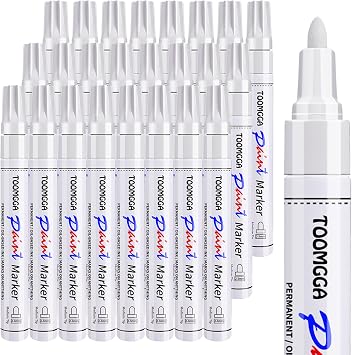 TOOMGGA White Paint Pens Permanent Paint Markers - 24 Pack Oil Based Marking Pens, Medium Point, Quick Drying and Waterproof for Rock Painting Car Tyre Metal, Plastic, Canvas, Wood, Glass