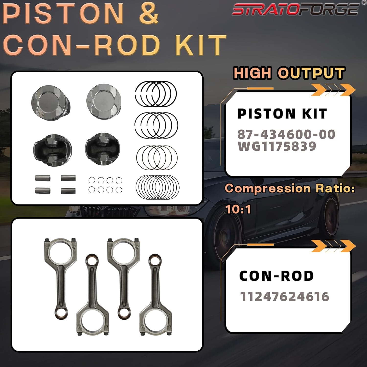 N20 N26 2.0T Rebuild Overhaul Kit with Crankshaft & Timing Chain Kit Piston(10:1) & Con-Rods & Bearing Set Fit For BMW 328i 428i 528i X3 28i/28ix X5 28ix 2.0T High Output 2009-2018