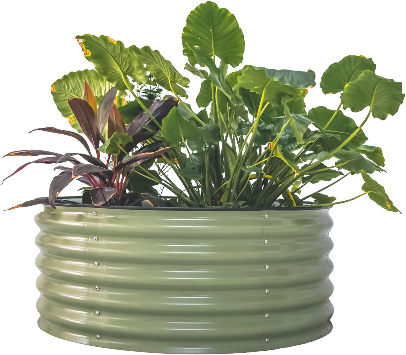 17" Tall 42" Round Raised Garden Bed Metal Raised Bed Planter Box for Vegetables Flowers Patio, Olive Green