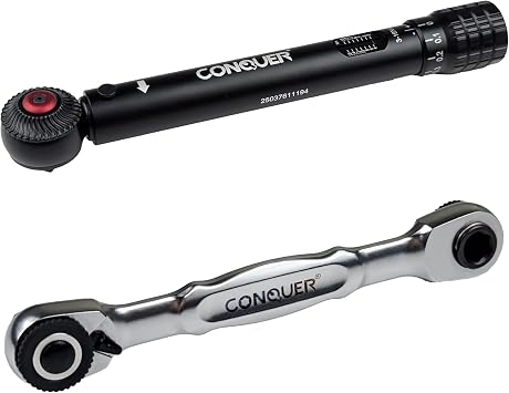 CONQUER Precision Mechanics Set Mini Combo Dual Ratchet Wrench + 1/4" Drive Torque Wrench 30-140 in. lbs. Compact Tools for Tight Spaces & High-Accuracy Work