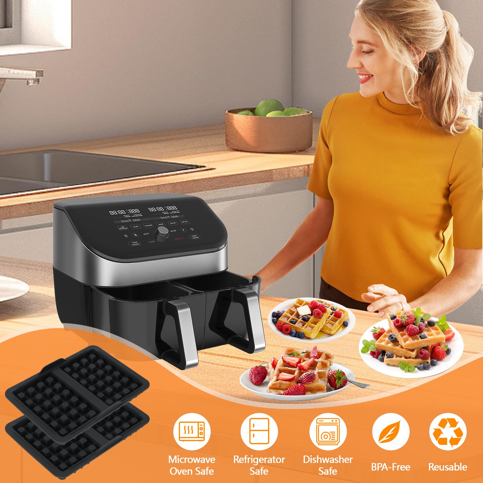 Stampo Per Dolci E Salati Stampo Per Waffle Per Friggitrice Ad Aria Ninja - 2 Pezzi In Silicone, Compatibile Con AF400EU, AF500DE E Altri Modelli Stampi Silicone Per Waffle