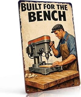 Vintage Metal Drill Press Worker Aluminum Metal Sign 8X12 Inch, Retro Art Wall Decor For Workshop Garage Shed Basement, For Woodworking Hobbyist Craftsman DIYers