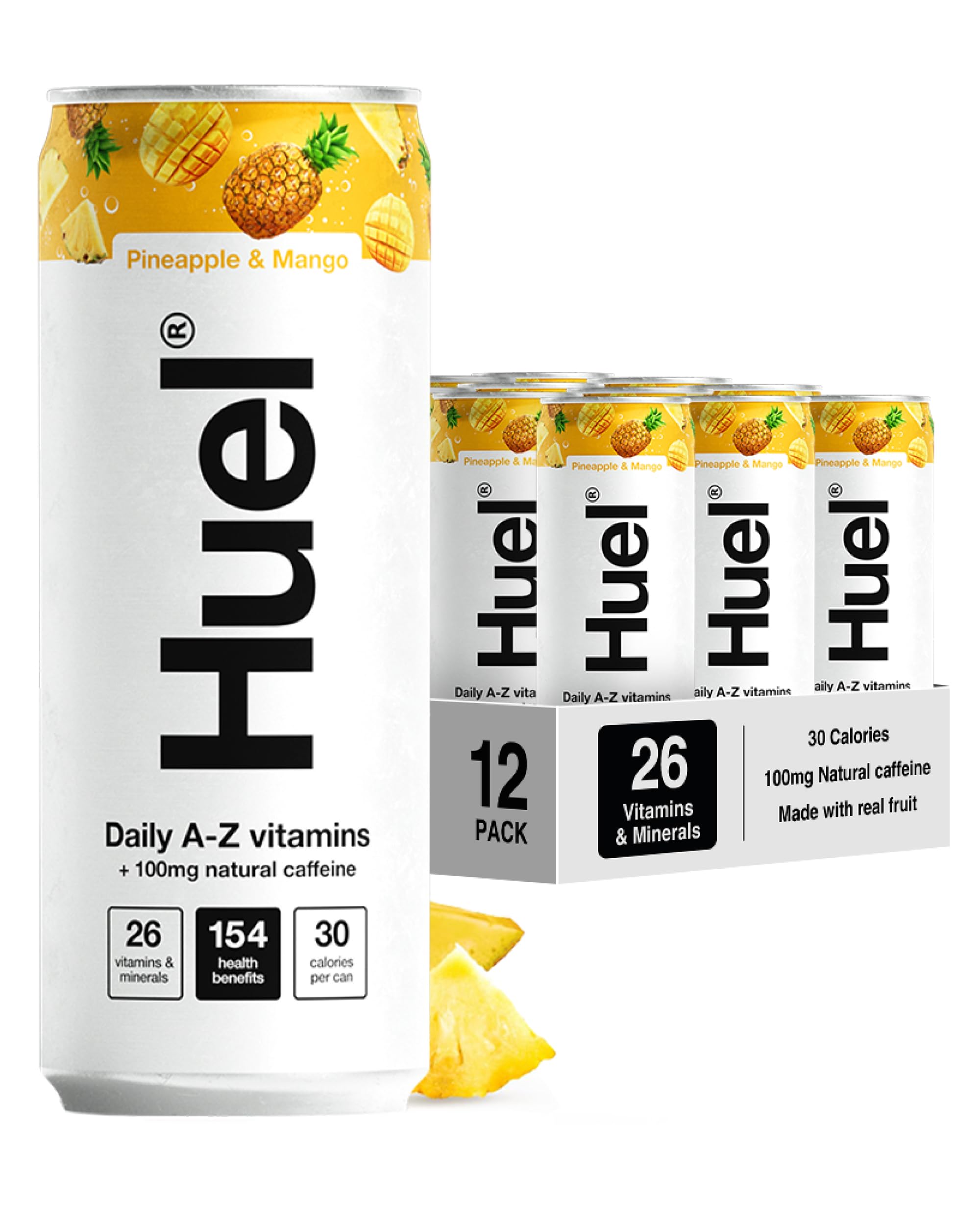 Daily A-Z Vitamins Energy Drink, 12 x 330ml Cans, Pineapple & Mango Sparkling Multivitamin Energy Drink, Fizzy Drinks Made with Real Fruit, Rich in Electrolytes, Low Calorie, Caffeine Boost