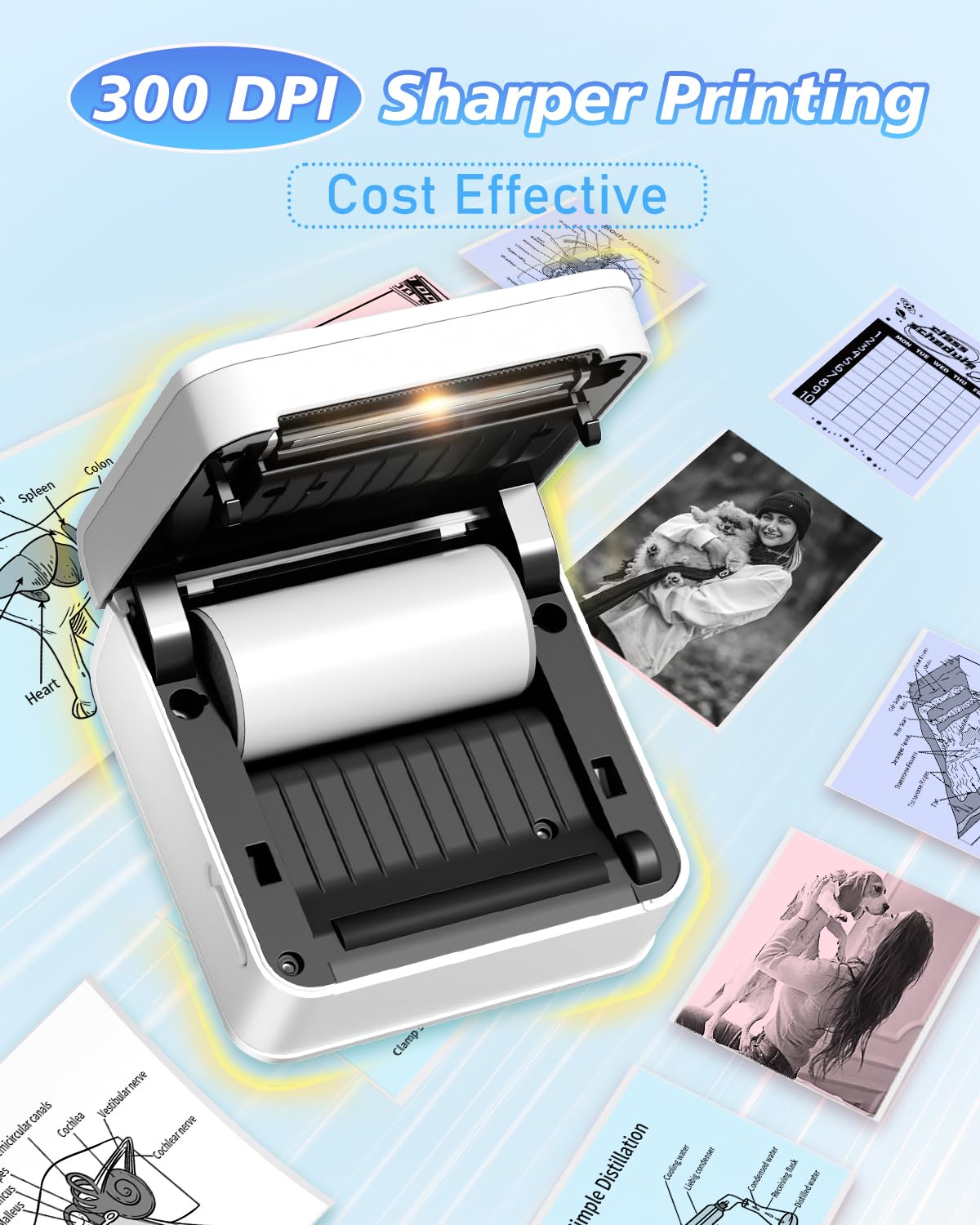 Phomemo P2S Mini Drukarka Fotograficzna, Mini Drukarka Bluetooth, Przenośna Drukarka Termiczna 300 dpi z 3 Rolkami Papieru, Kompatybilna z iOS i Androidem, do zdjęć, zdjęć, prezentów