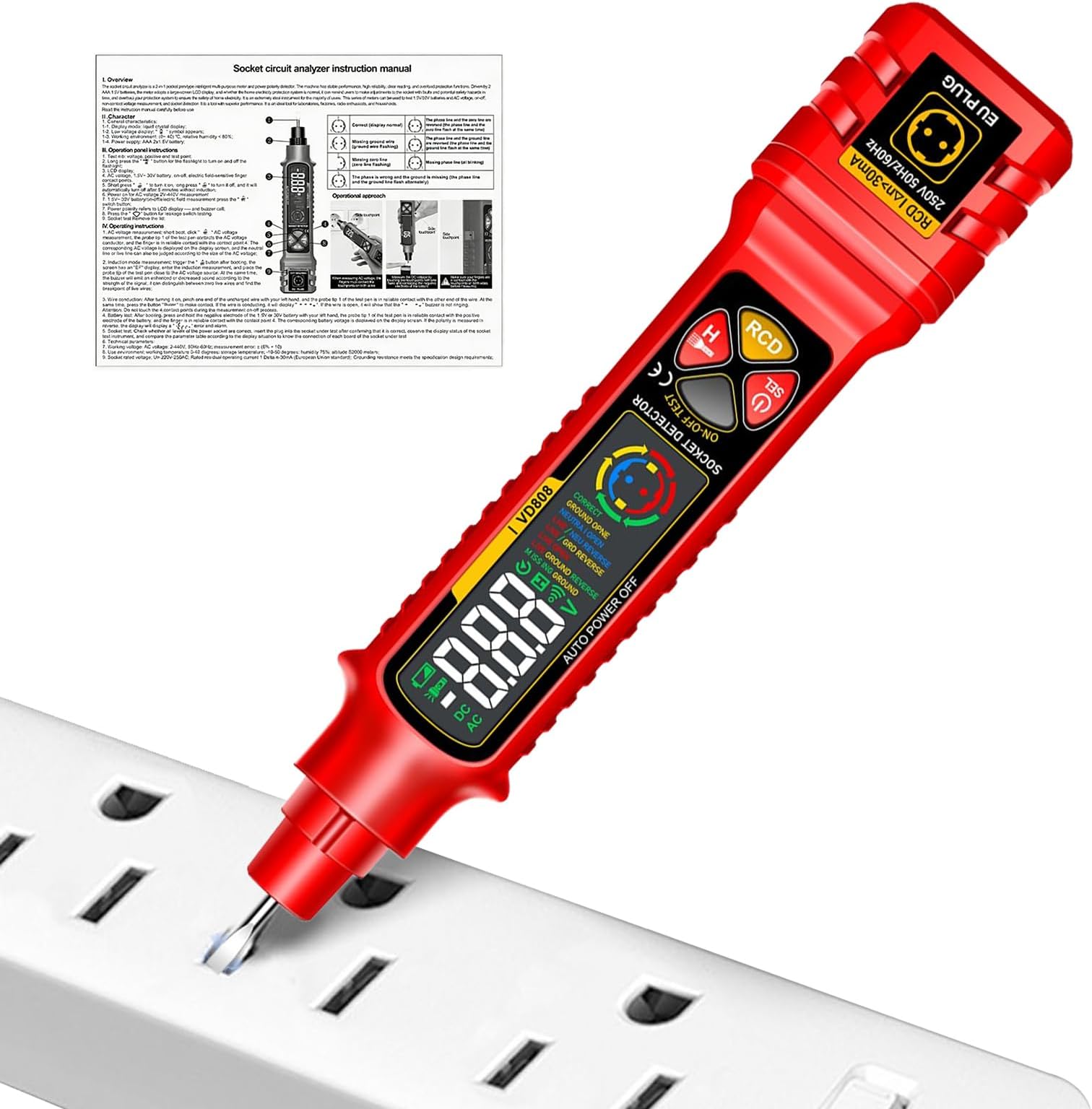 Circuit Finder,Smart Outlet Checker with LED Display & Light,2-300V Ac Circuit Breaker Finder - for Rv Camper Trailer Home Electric Power Automotive Car