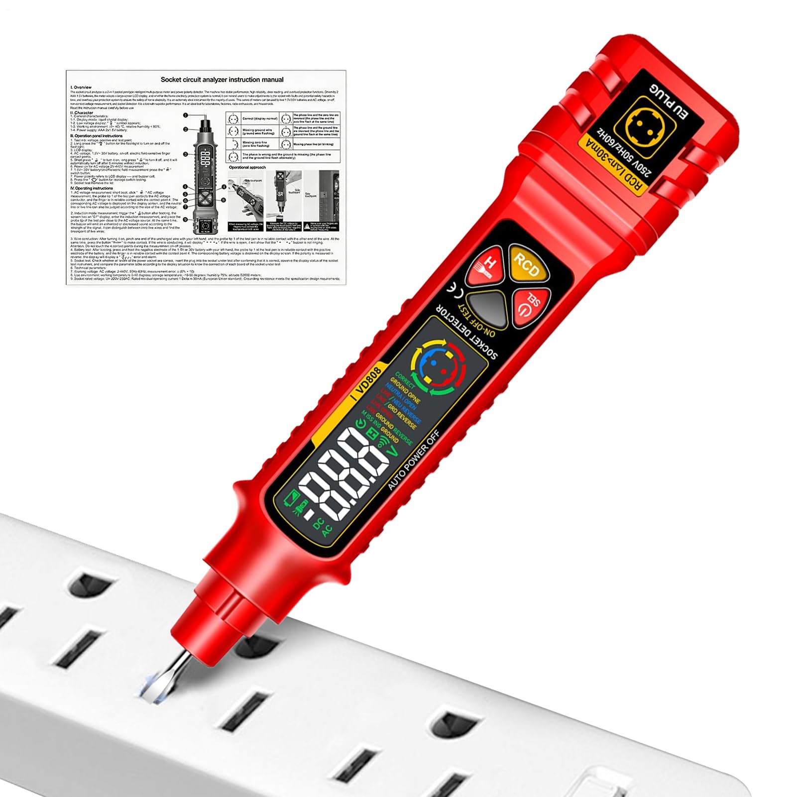Circuit Finder,Smart Outlet Checker with LED Display & Light,2-300V Ac Circuit Breaker Finder - for Rv Camper Trailer Home Electric Power Automotive Car