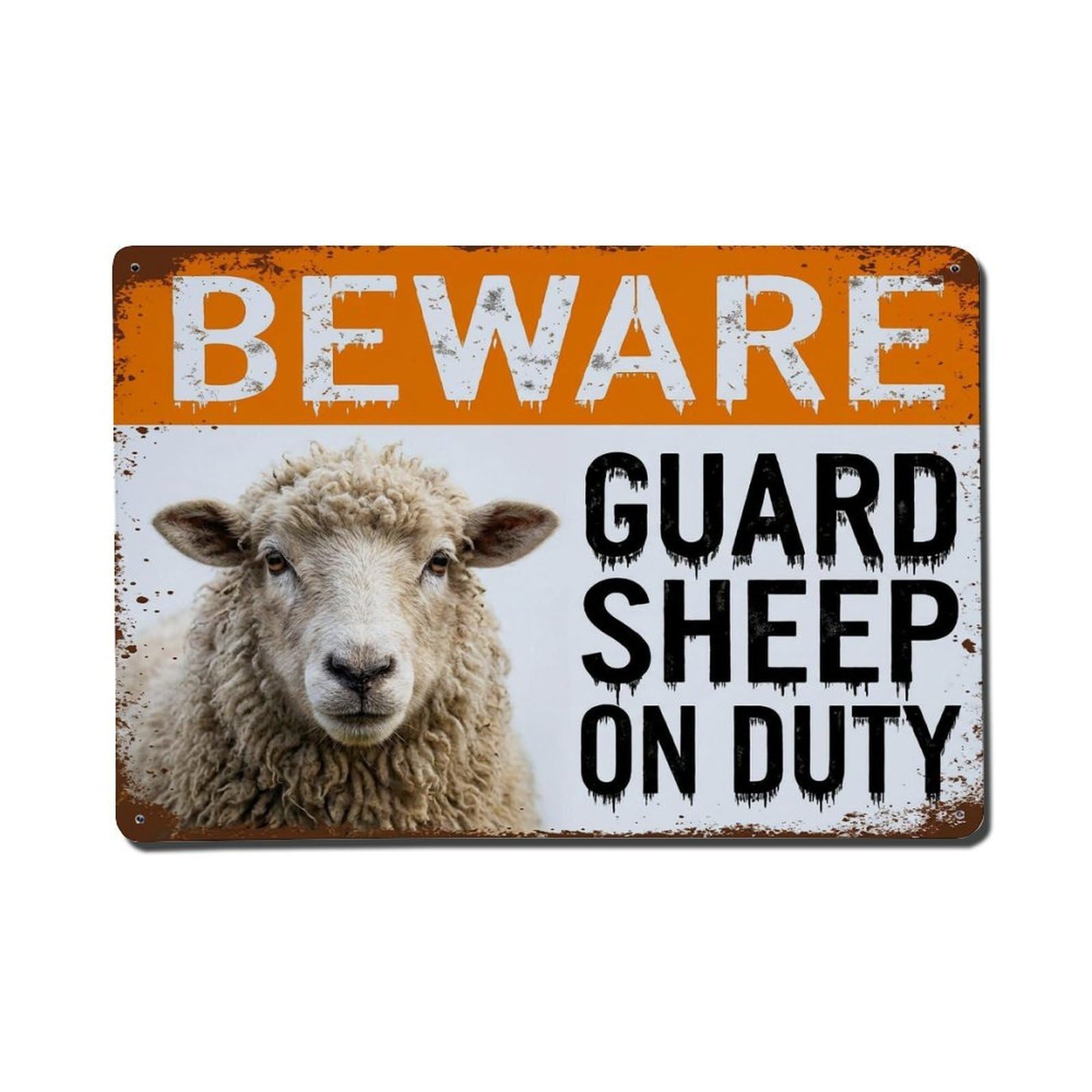 Vintage Funny Miniature Sheep Guard Beware of Pet Hallway Metal Tin Sign