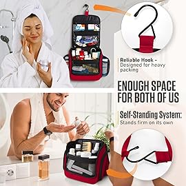 VENTURE 4TH Hanging Travel Toiletry Bag for Women & Men - Travel Organizer with Expandable Compartments & Removable Clear Pouch for Toiletries (Red)