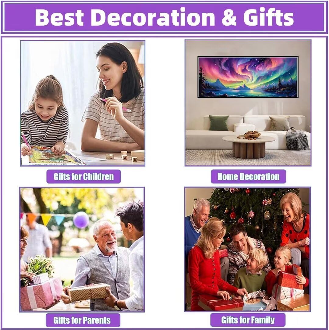 Aurora Diamond Painting Kits, Full Square Drill Diamond Art Kits for Adults, Diamond Dots Gem Art Cross Stitch Embroidery Art Kit, Color Diamond Painting Kits for Gift, Wall Art Home Decor 40x16in f-7