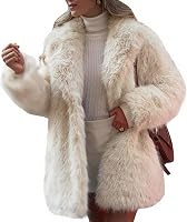 Flygo Women's Long Fluffy Faux Fur Coat Jacket - Lapel Collar Furry Winter Overcoat, Soft & Warm S-XL