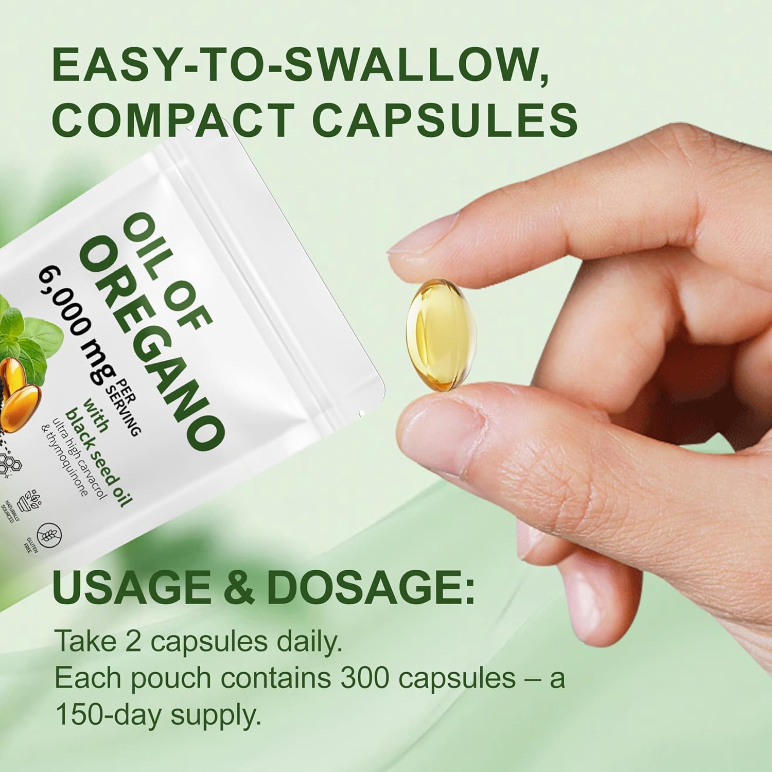 Oil of Oregano with Black Seed Oil - Oil of Oregano Capsules, Aceite de Orégano Capsulas, Immune Support, Non-GMO, Gluten Free, 6000MG 300 Softgels