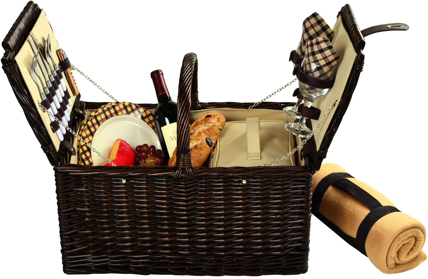 Picnic at Ascot Surrey Willow Picnic Basket with Service for 2 with Blanket - London Plaid