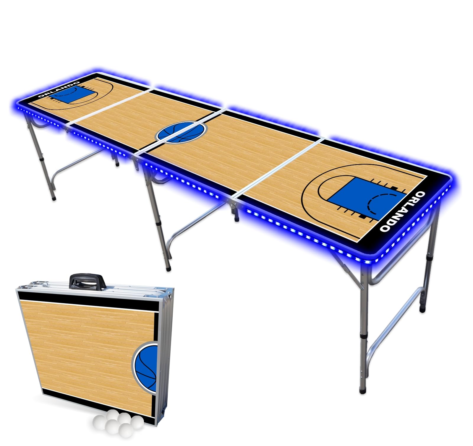 8-Foot Professional Beer Pong Table w/LED Lights - Orlando Basketball Court