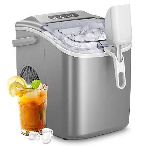 AGLUCKY Máquina de hielo para encimera, máquina de hielo portátil con asa, máquina de hielo autolimpiante, 26 libras24 horas, 9 cubitos de hielo