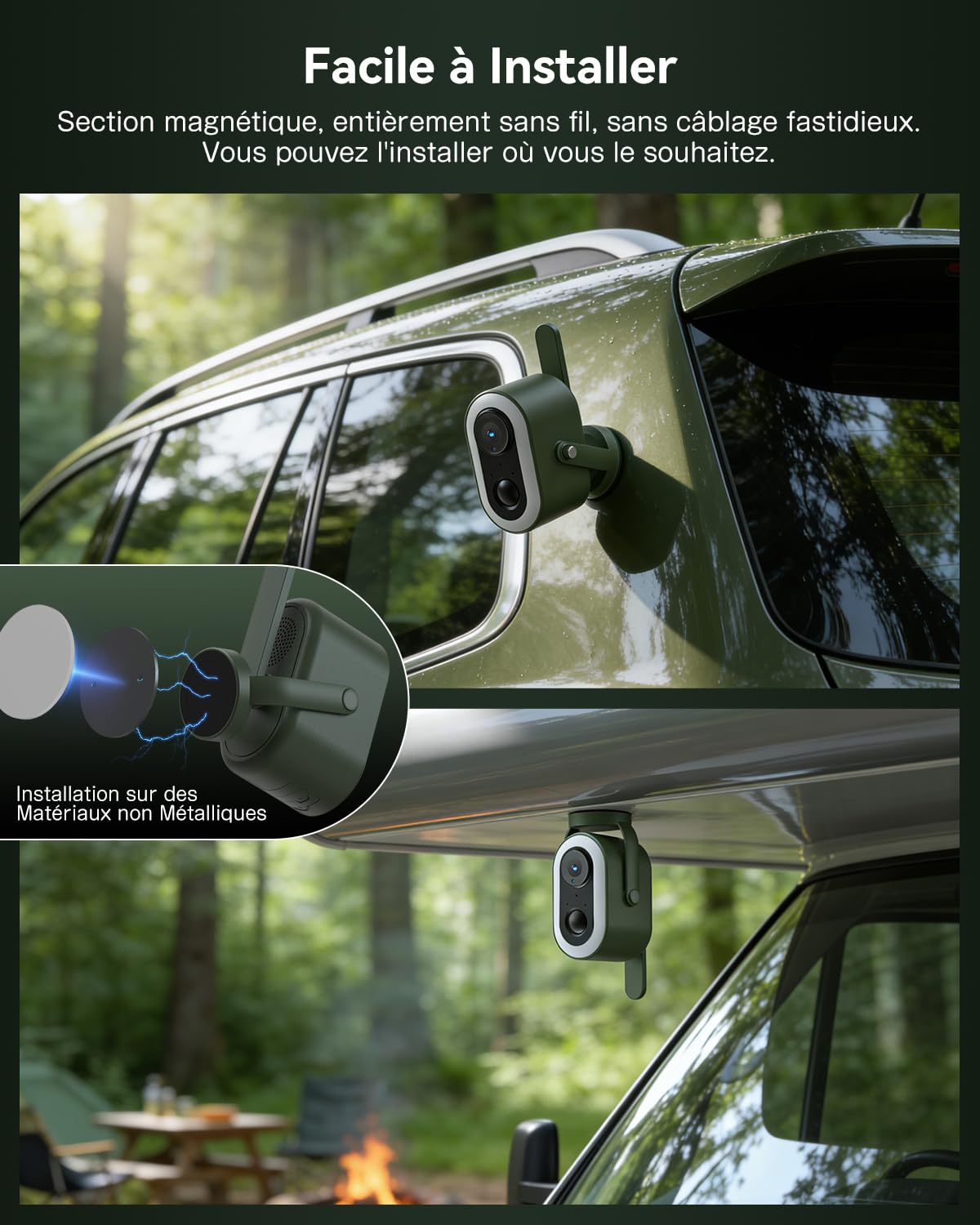 Xega 4G LTE Caméra Surveillance Magnétique avec Carte SIM Portable | 2K HD Caméra de Surveillance 6,000mAh Batterie PIR Détection Humaine pour RV/Camping/Voyage IP65