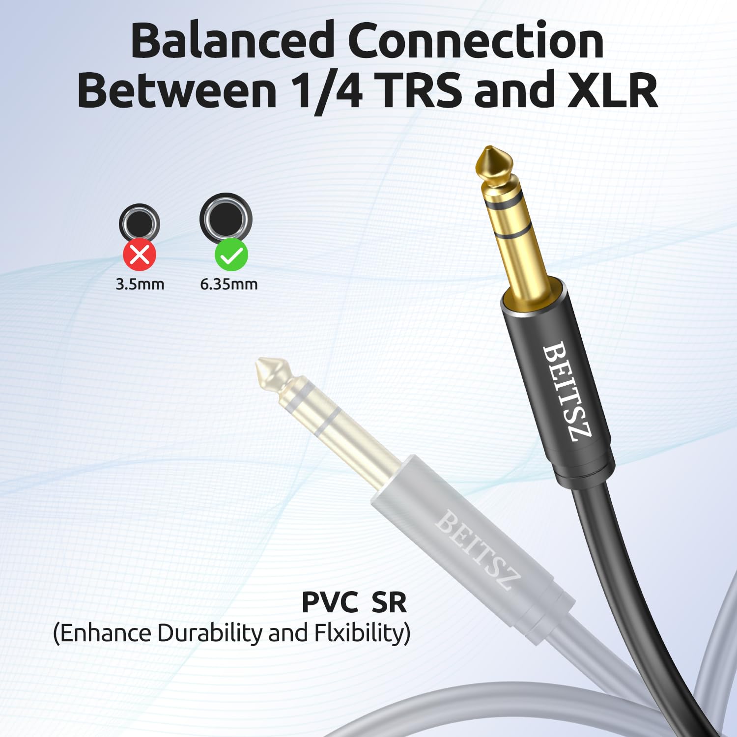 BEITSZ Cavo XLR Femmina a Jack, bilanciato XLR femmina a jack TRS da 1/4 per Microfono, Amplificatore, Mixer (10M,2Pack)