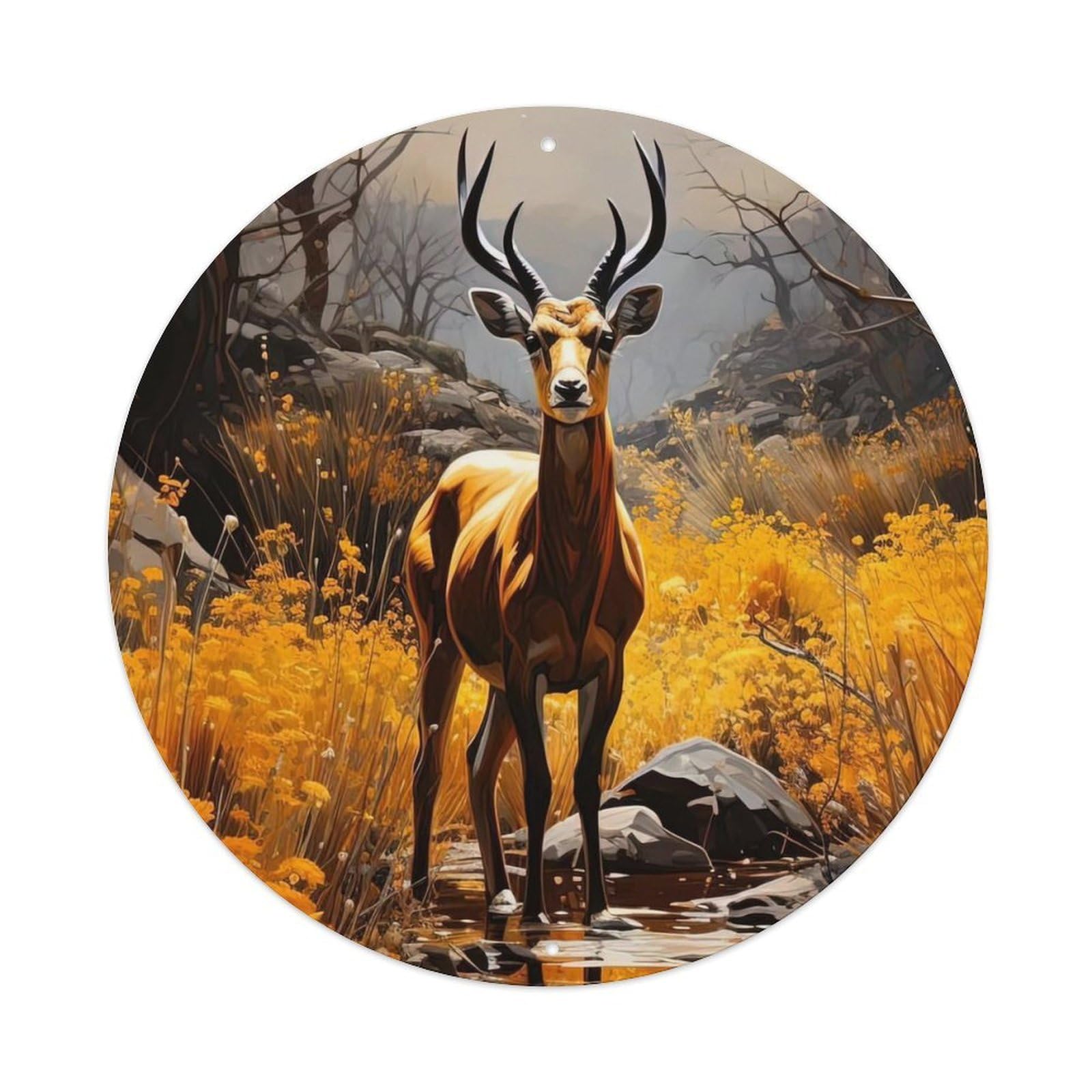 Animals Artwork Deer in The Forest Vintage Metal Tin Sign Plaque Wall Decor for Cafe, Club Bar, Office, Garden Metal Poster 8x8Inch