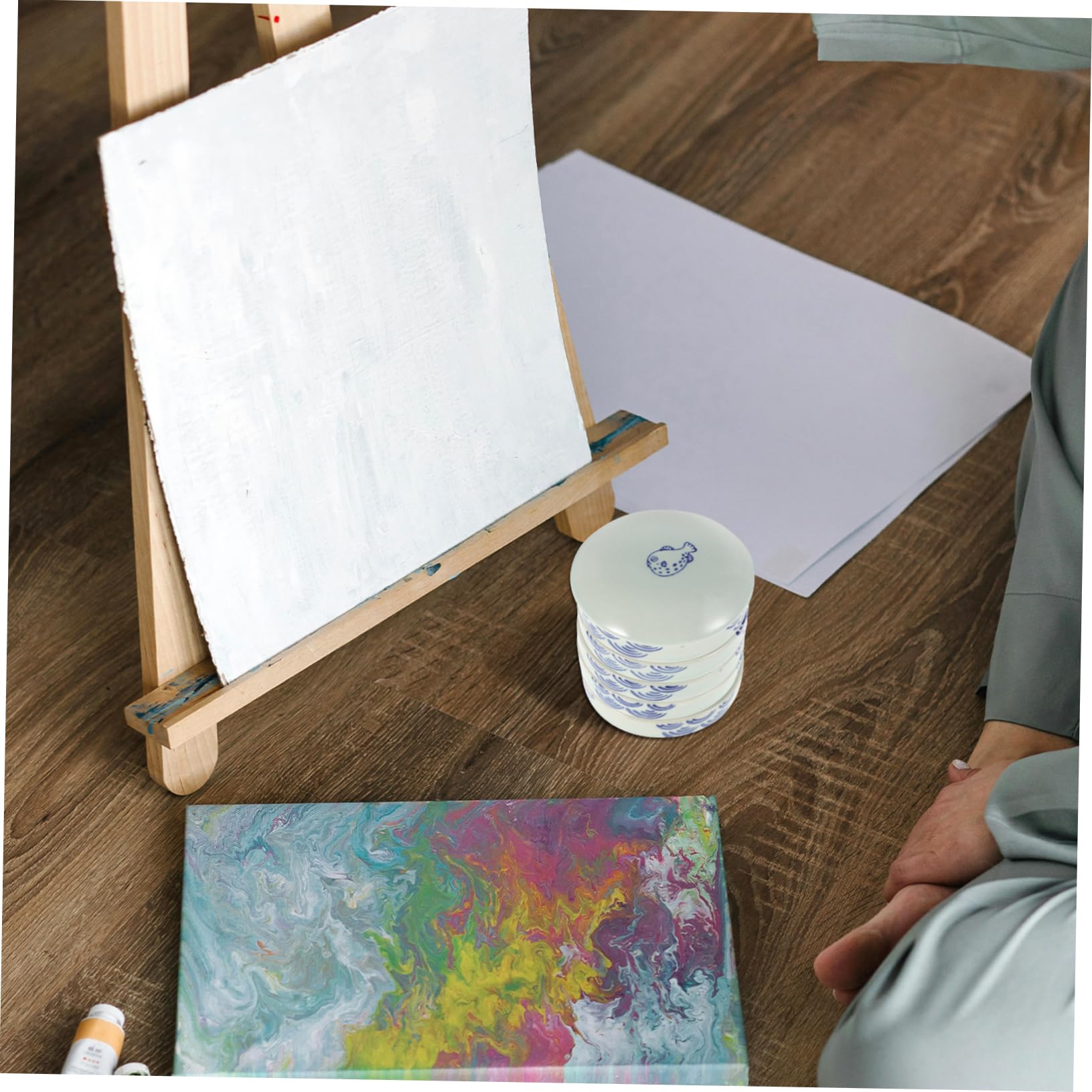 Keramik Aquarellpalette mit Deckel, Fünflagig für Künstler und Illustration