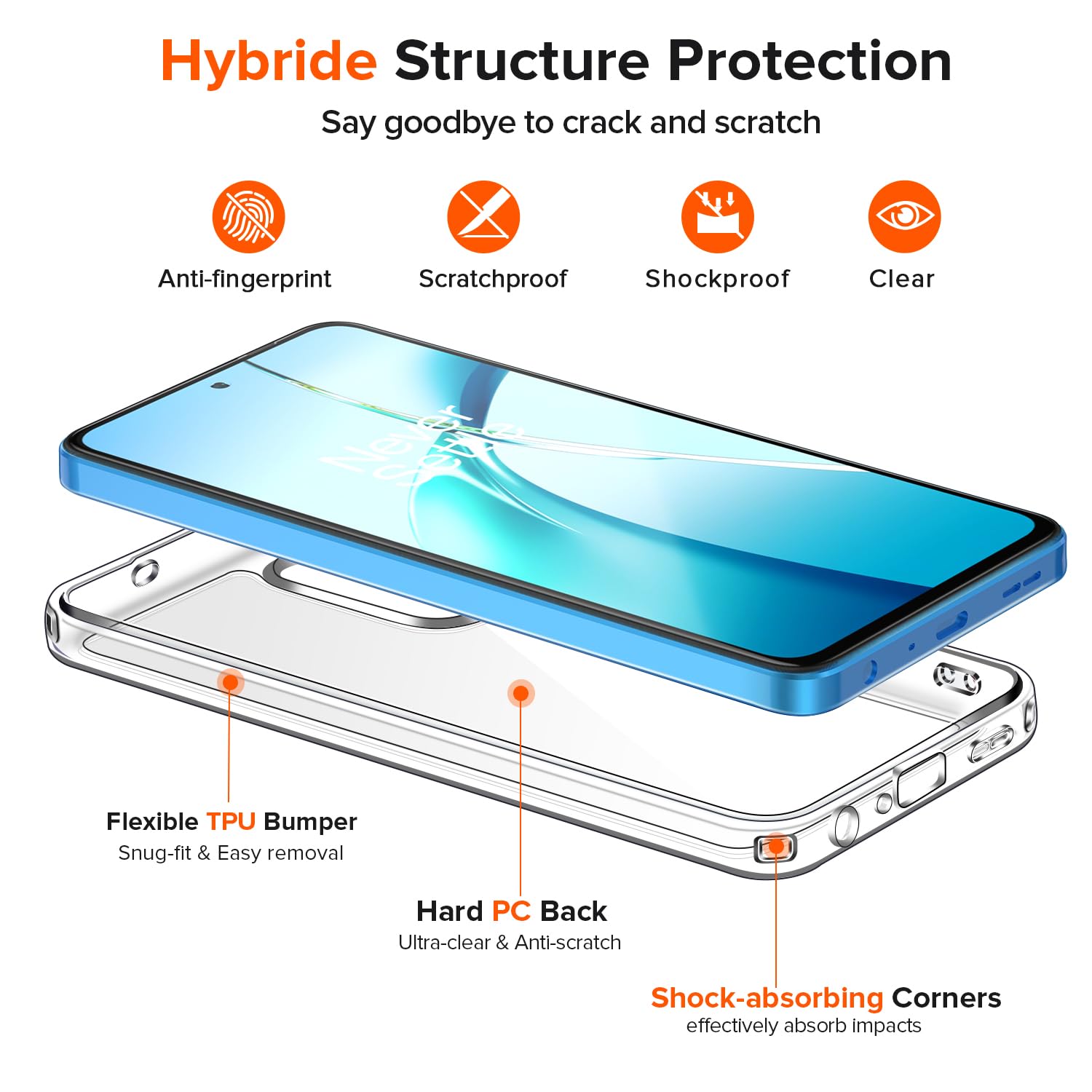iVoler Anti Ingiallimento Chiaro Cover per Oneplus 12R, [Antiurto di