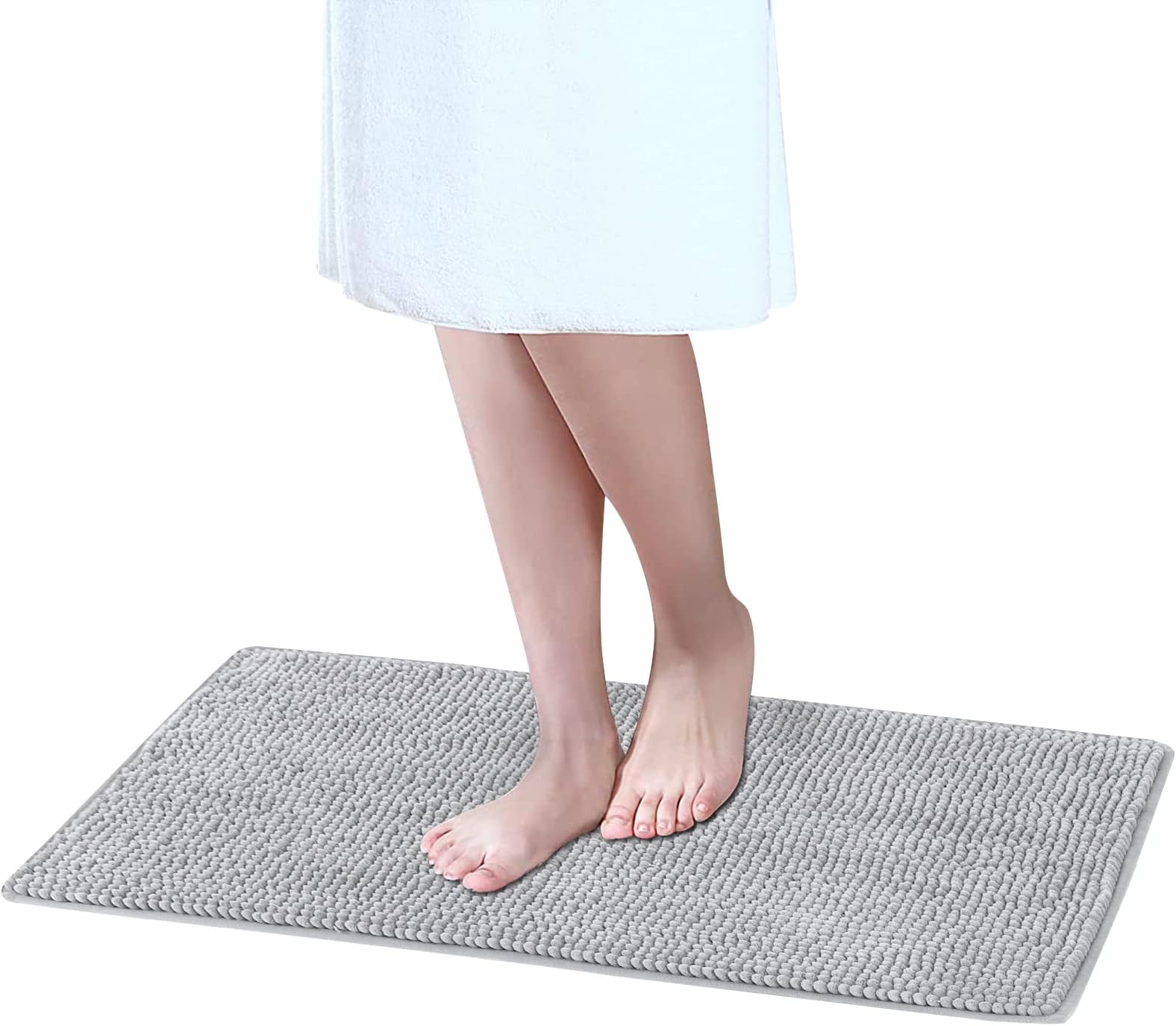 XIYUNTE Grey Bath Mat - 80 x 50cm Chenille Non Slip Bath Mats for Bathroom, Super Absorbent Bathroom Rug Floor Mat, Soft Shaggy Bathroom Mats for Shower, Tub and Floor, Machine Washable