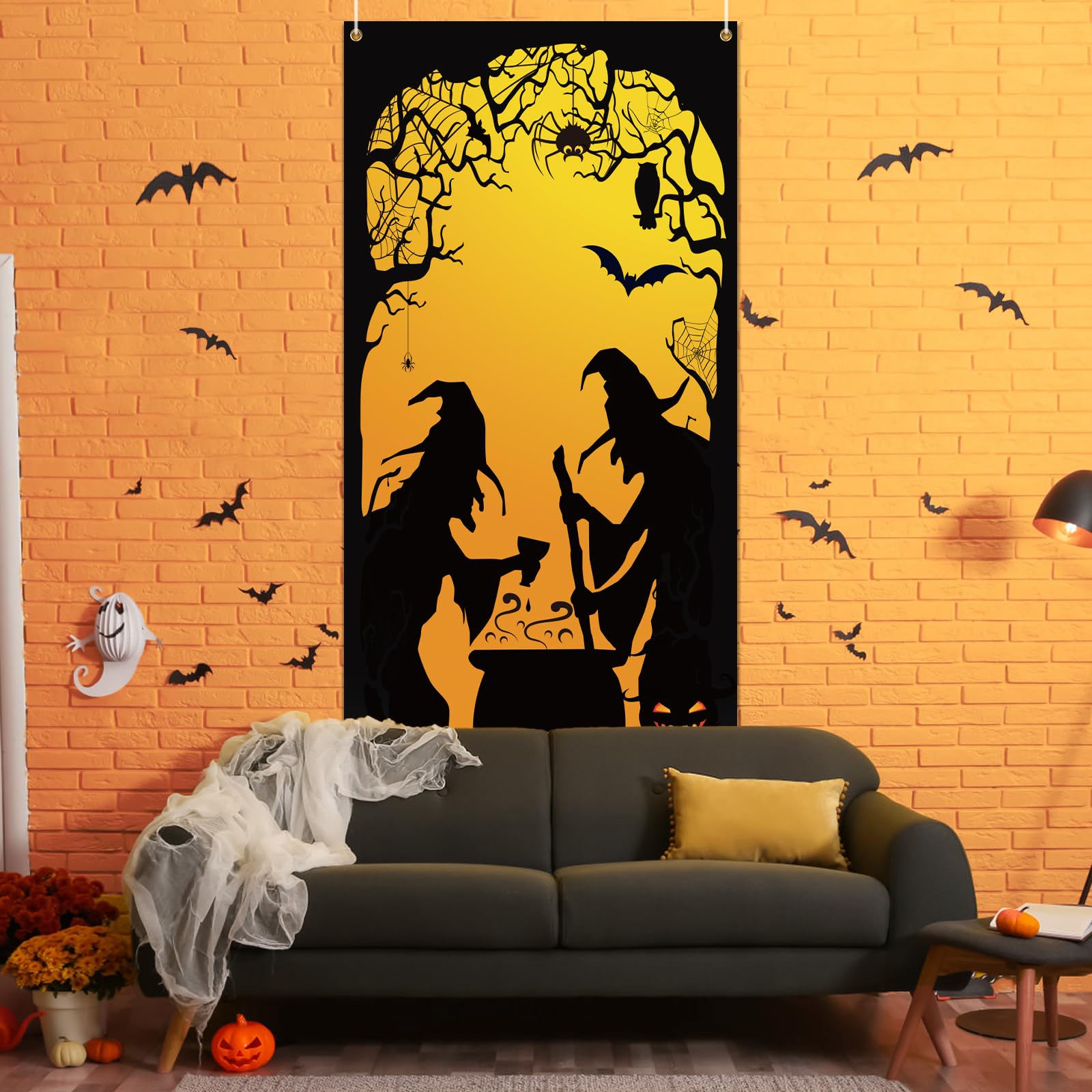 LOHAME Halloween Decorazioni Porta 180 * 90cm Copertura per Porta Strega Striscione Halloween Copriporta Decorazione Streghe Banner Addobbi Festone- per Addobbi Infestata Interni Esterni