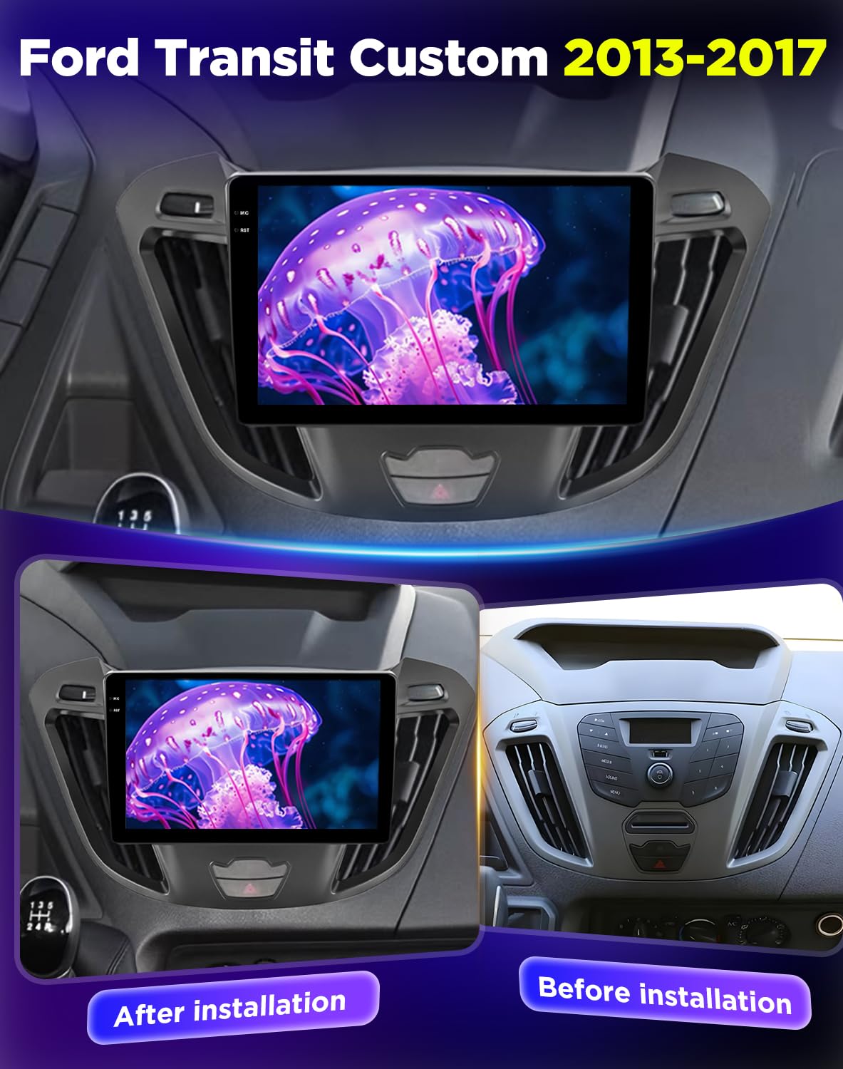 NHOPEEW 4+128G Android Autoradio per Ford Transit Custom 2013-2017 con Wireless Carplay e Android Auto - Schermo incell da 9 pollici Supporto WiFi GPS Comandi al volante + Telecamera di retromarcia