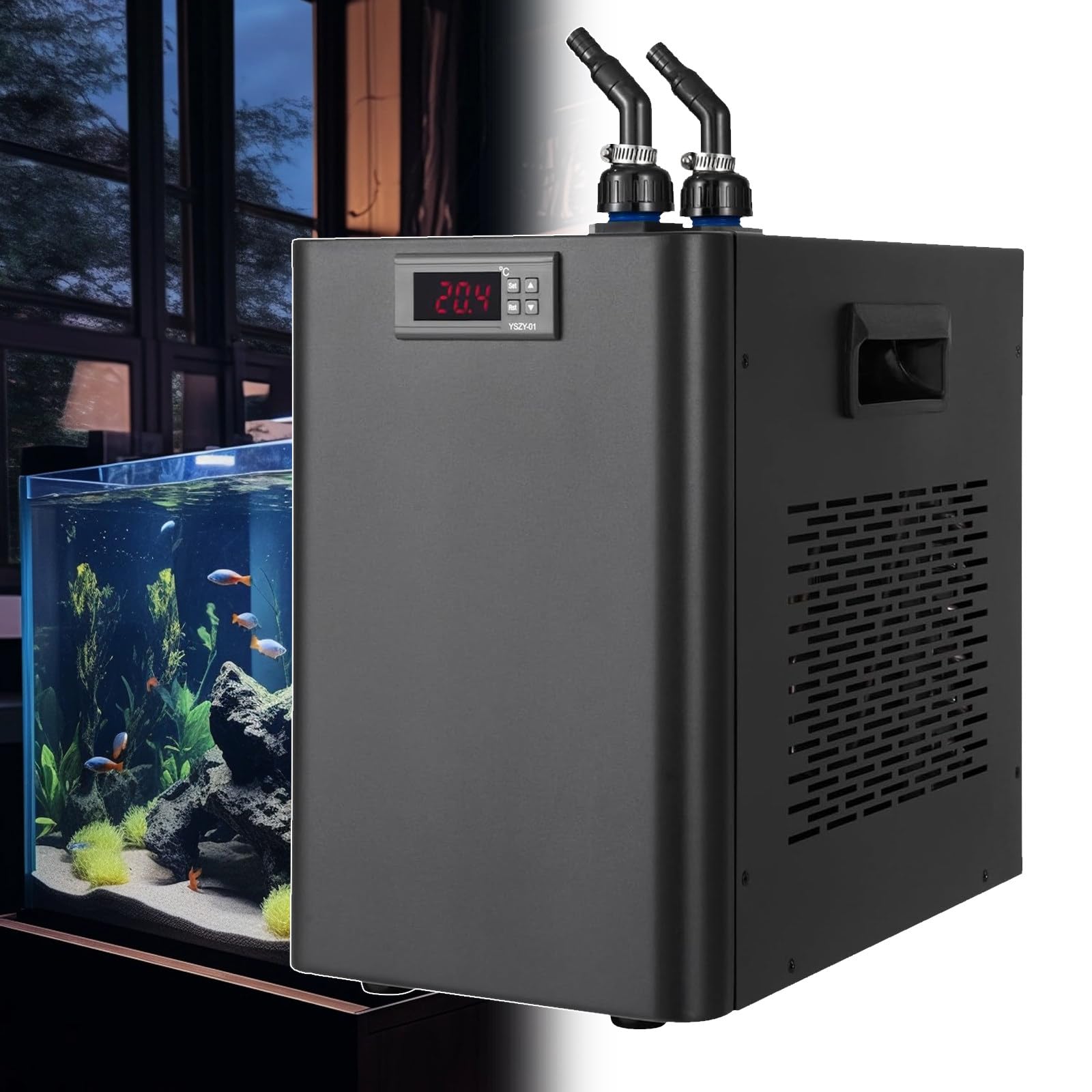 Chłodziarka Do Akwarium 100/160/300 L | Chłodziarka Do Systemów Hydroponicznych | Wyposażona W Cichą Pompę Wodną I 3 M Wężyka | Temperatura Regulowana 5–40°c 300L/79.5GAL
