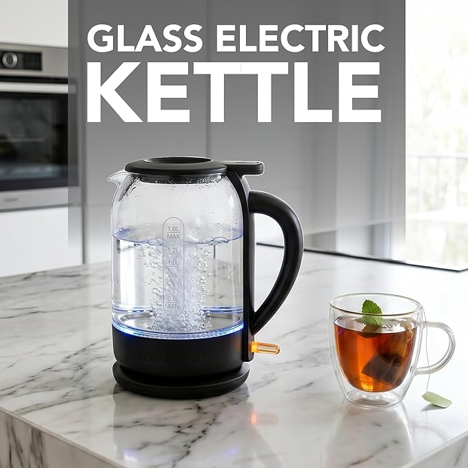 Tetera Eléctrica OVENTE 1.5L Vidrio Borosilicato 1500W Negro KG516B miniatura 8