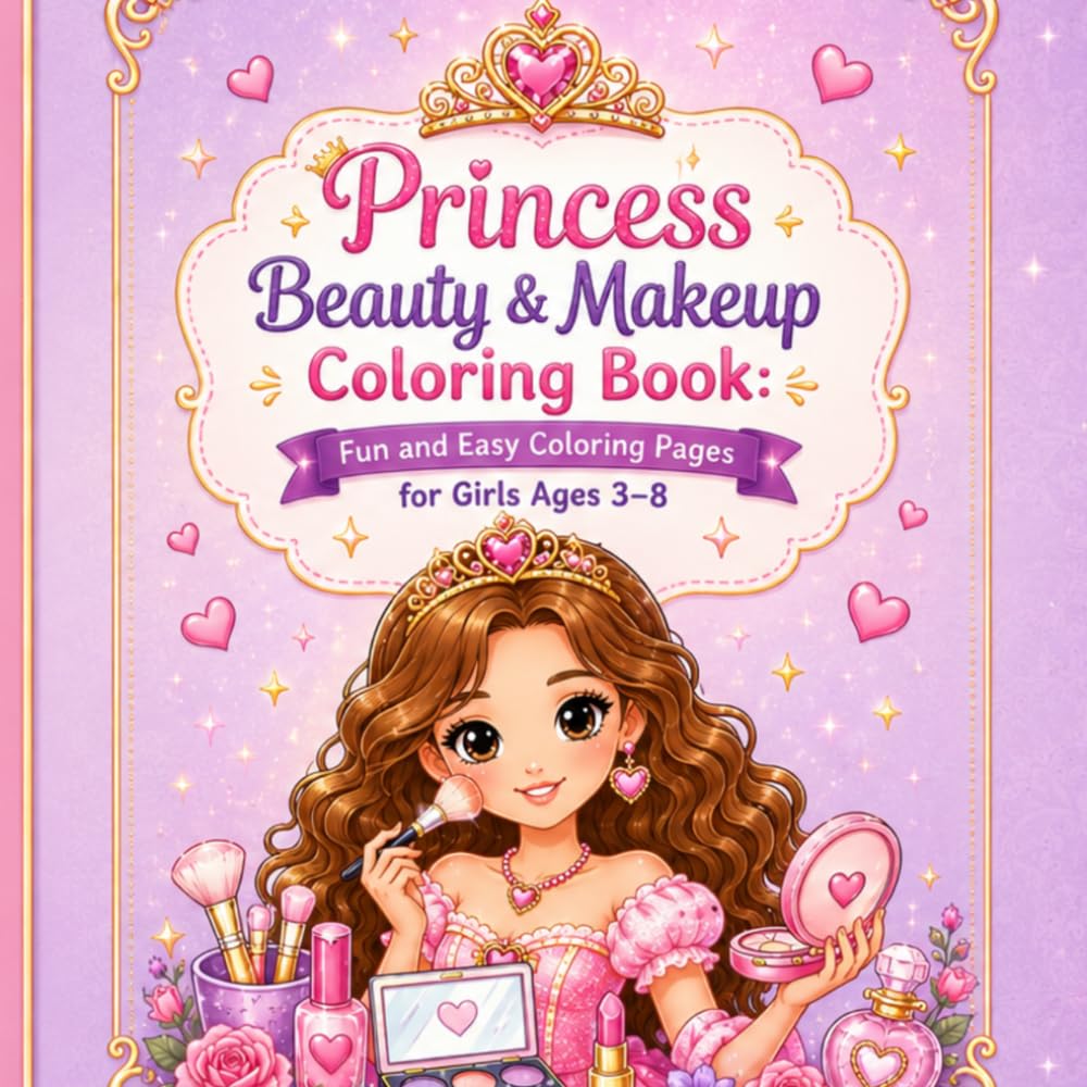 Princess Beauty & Makeup Coloring Book Fun and Easy Coloring Pages for Girls Ages 3–8